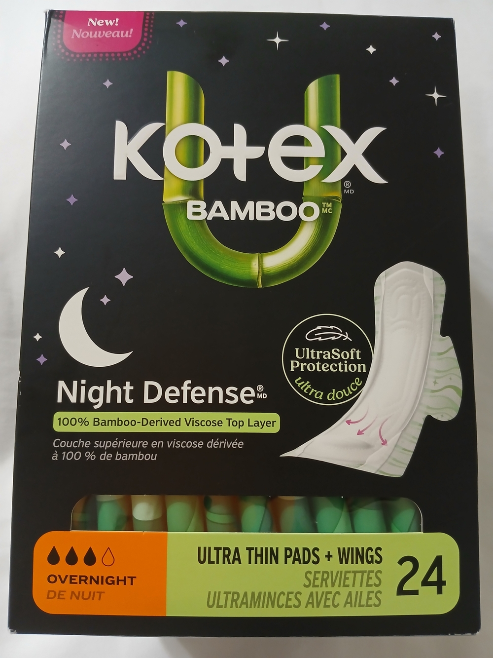 Bamboo Night Defense Ultra Thin Pads with Wings - 24ct